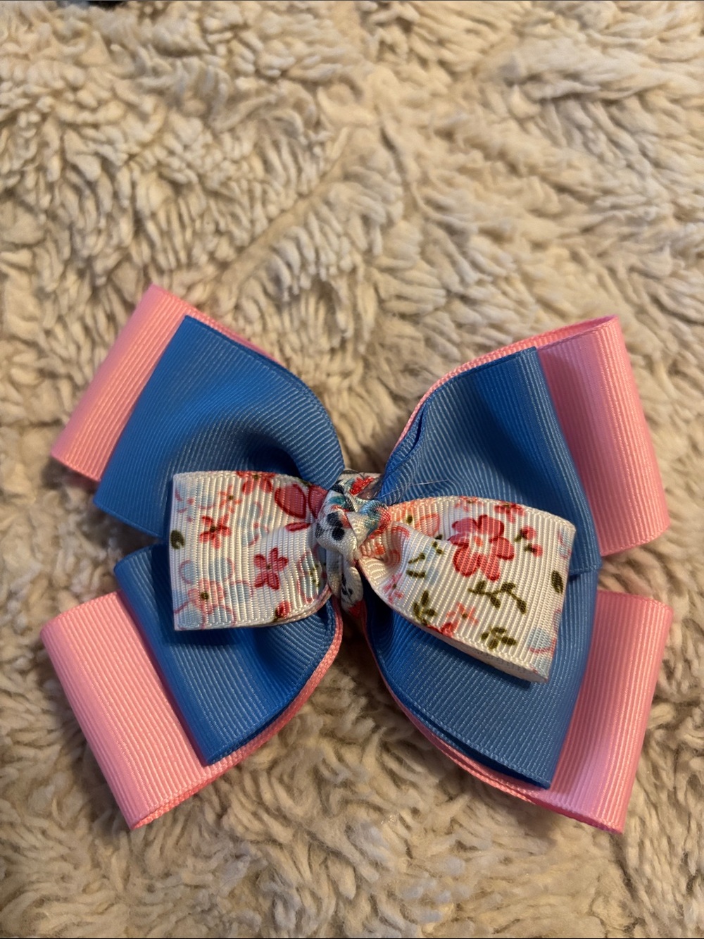 Girls Pink & Blue Floral Layered Hair Bow